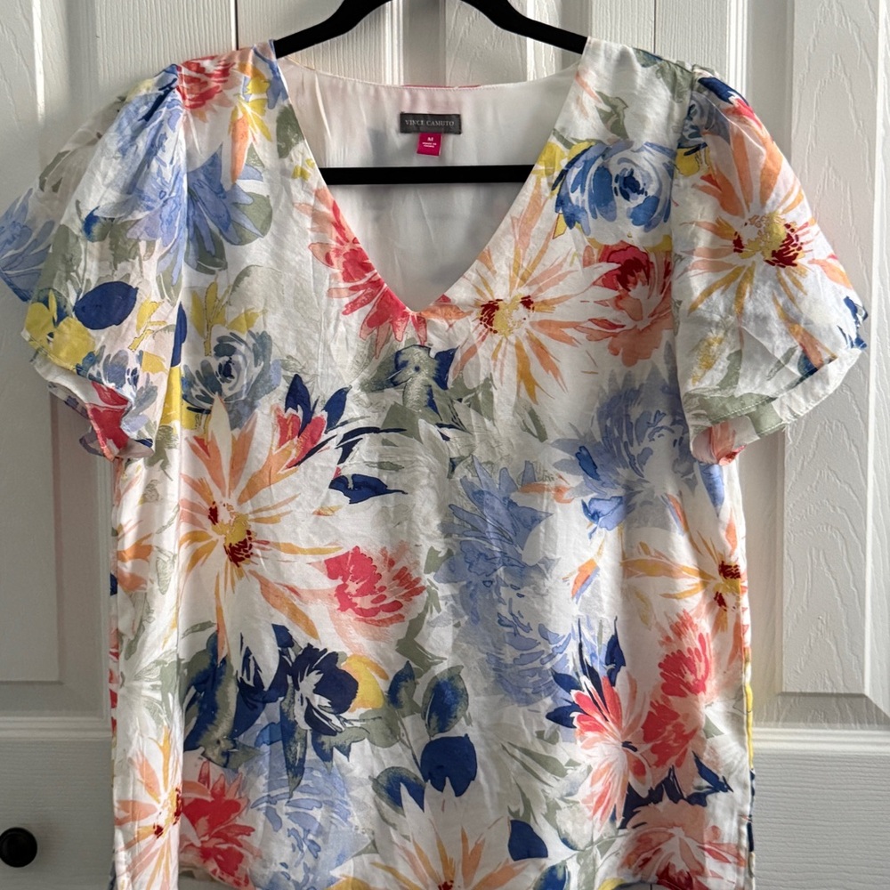 Vince Camuto Colorful Floral V-Neck Blouse